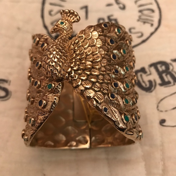 SOLD Designer peacock multi stone hinged bracelet - Picture 5 of 8